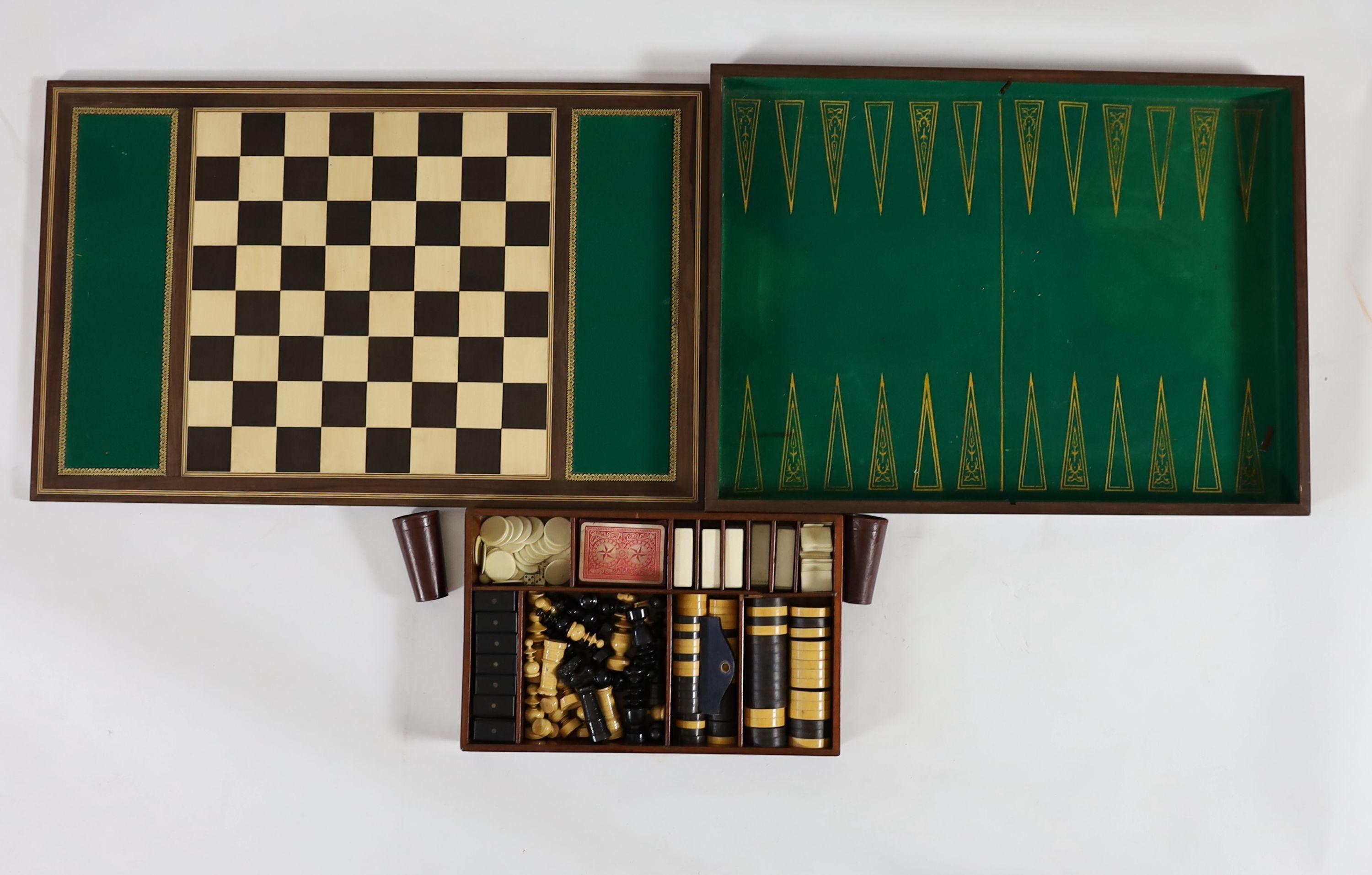 A Napoleon III rosewood games table, by J. A. Jost of Paris, W.92cm D.64cm H.73cm
